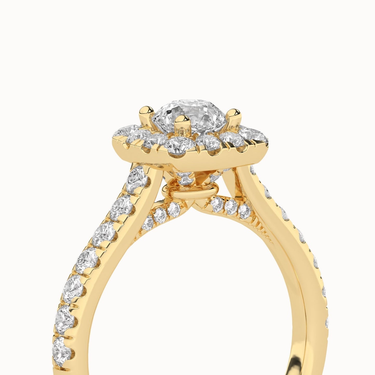 Round-Center Princess Halo Ring