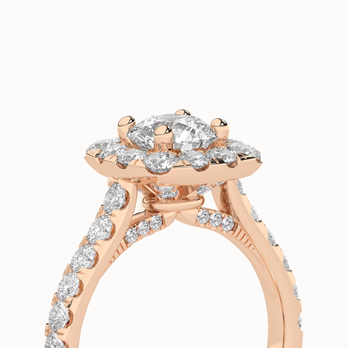 Round-Center Princess Halo Ring