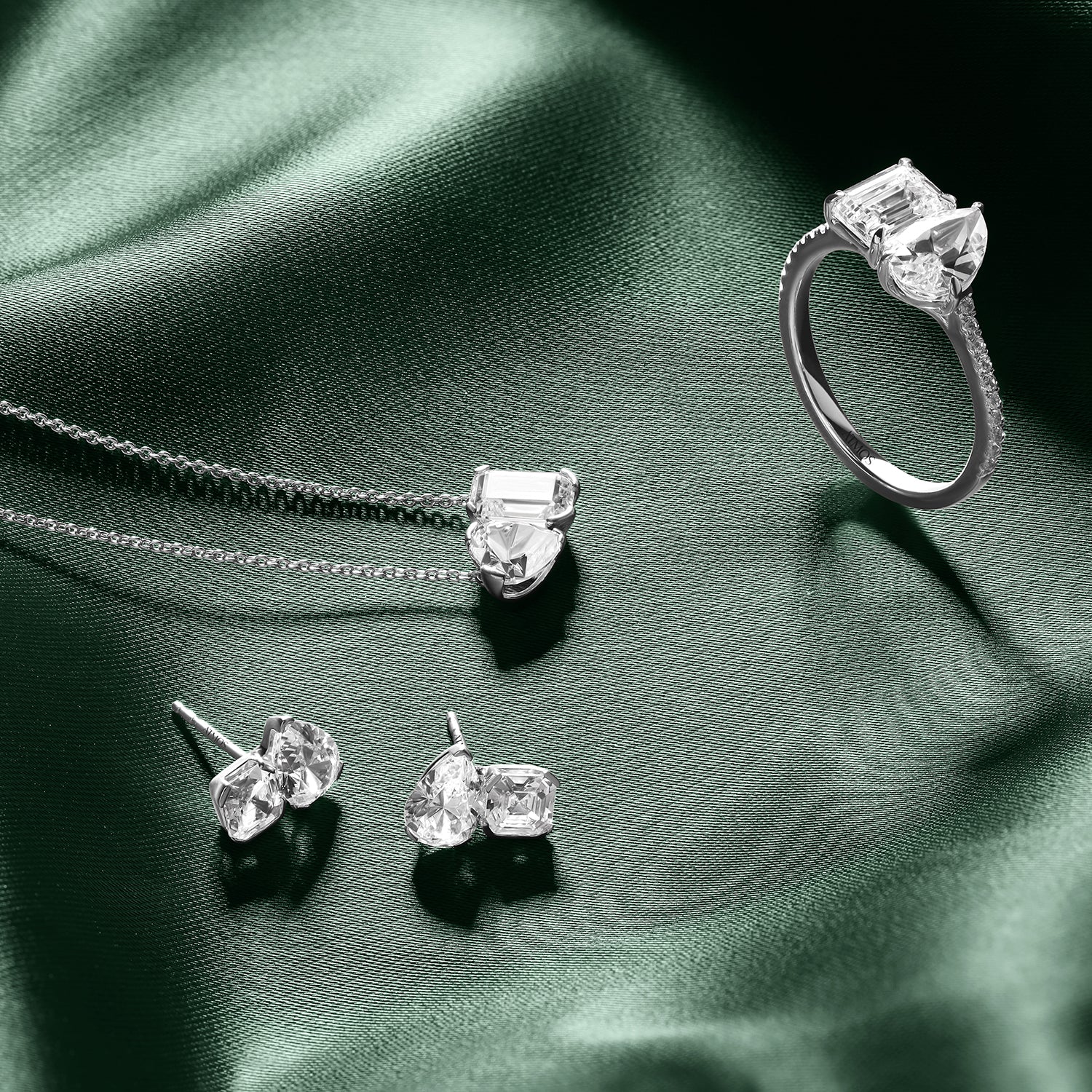 Atmos Pear Cushion Diamond Two Stone Studs_Product angle _2 - 1