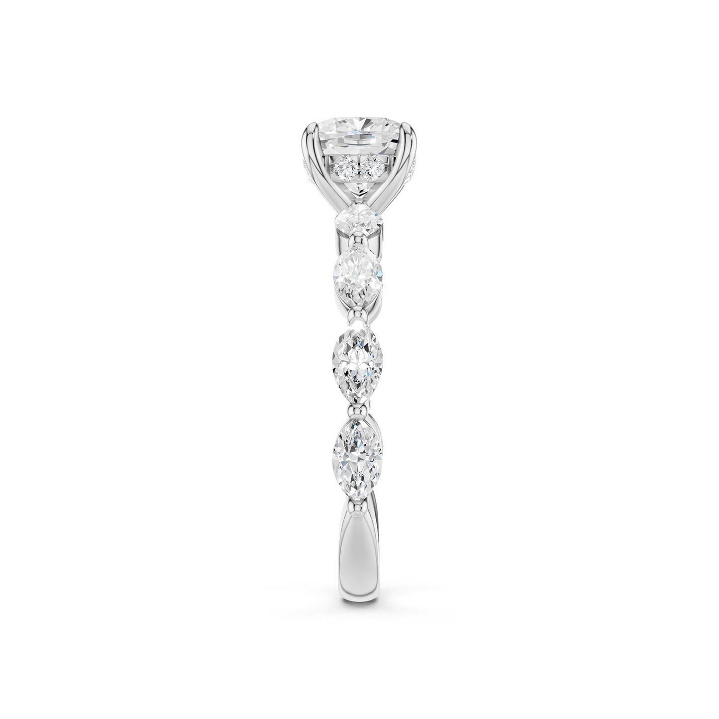 Cushion-Marquise Hidden Halo Diamond Ring