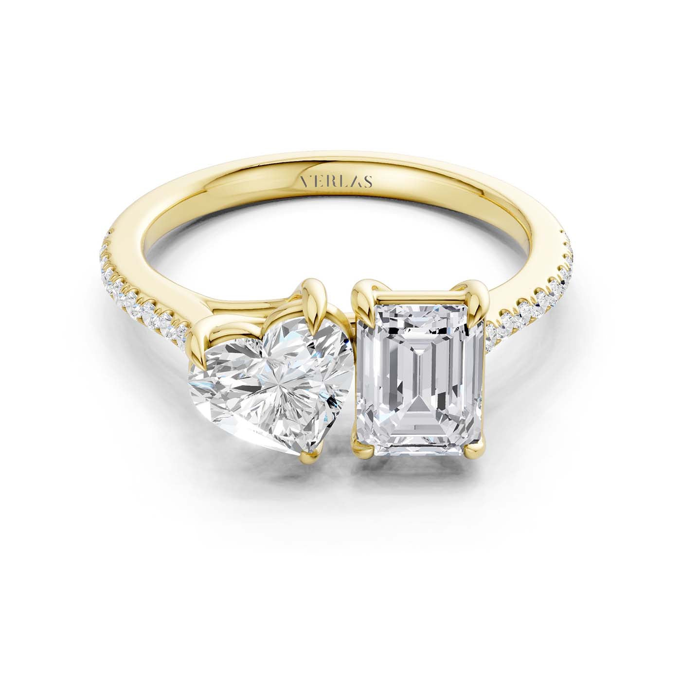 Heart Emerald Two Stone Diamond Ring