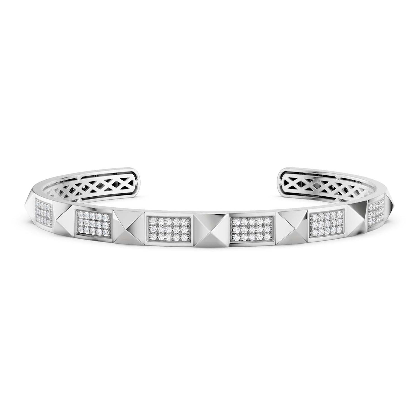 Pyramid 3-Diamond Rows Cuff Bracelet