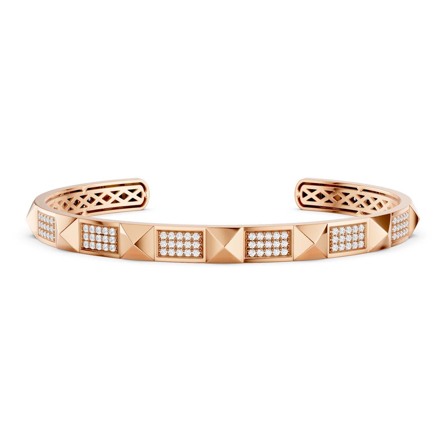 Pyramid 3-Diamond Rows Cuff Bracelet