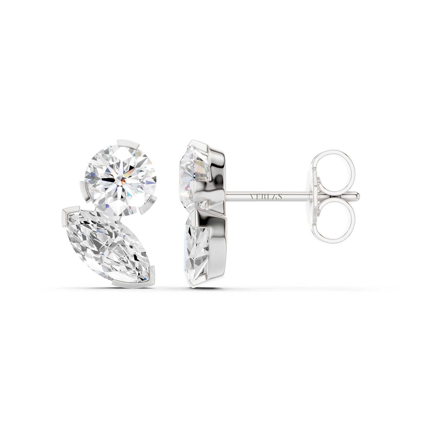 Round Marquise Diamond Two Stone Studs