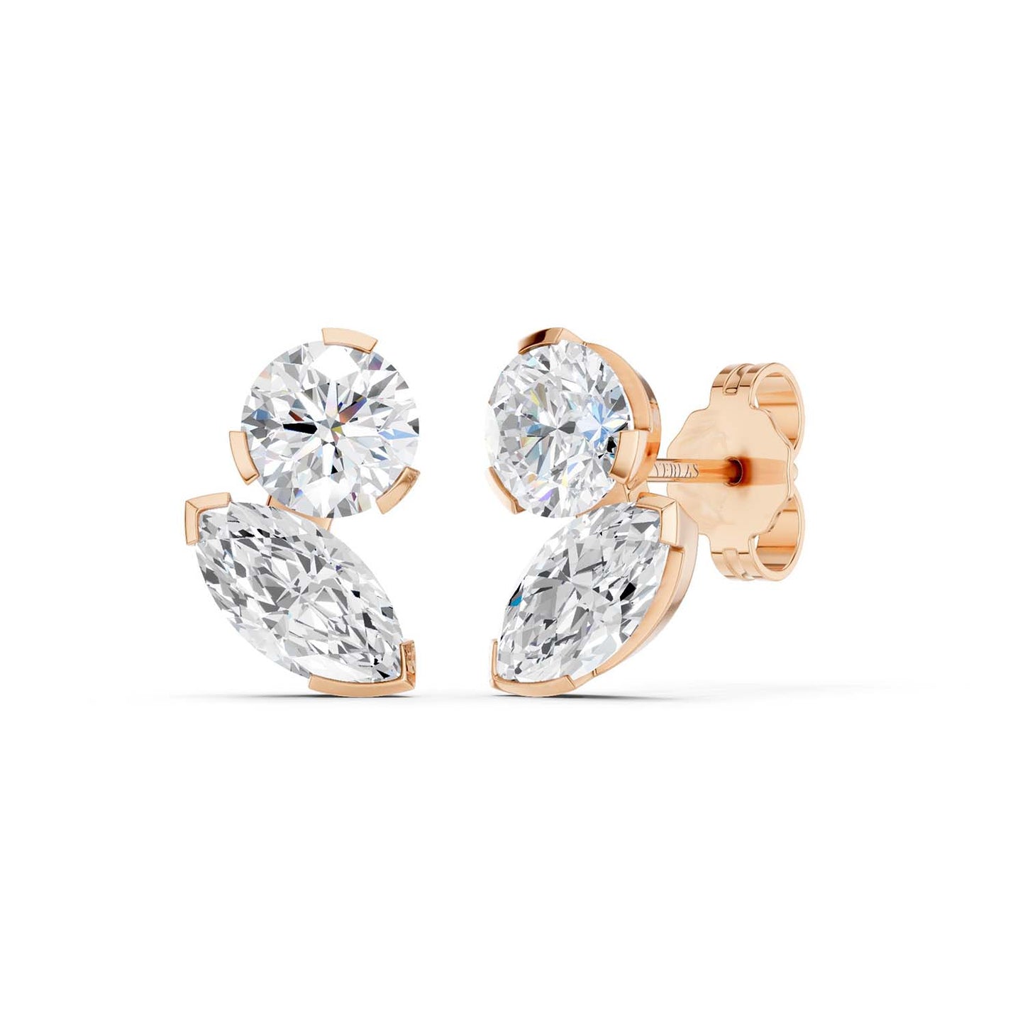 Round Marquise Diamond Two Stone Studs
