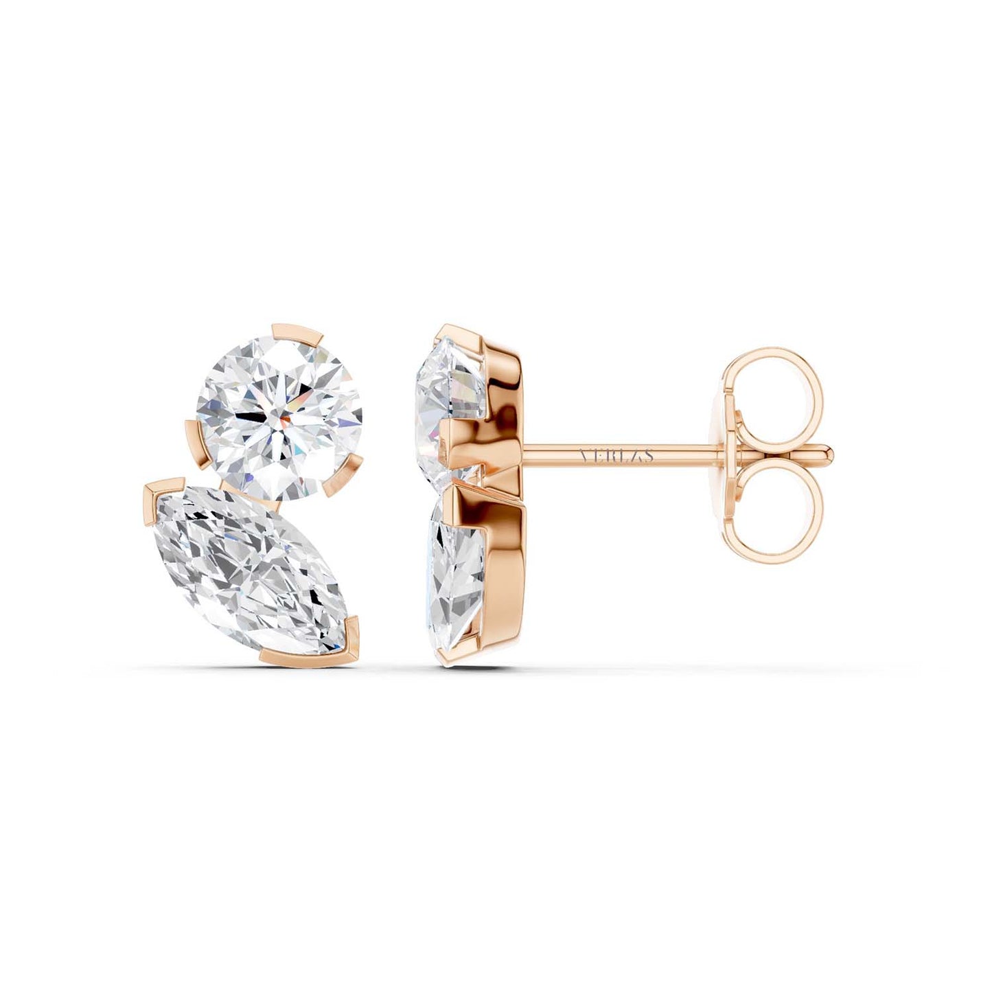Round Marquise Diamond Two Stone Studs