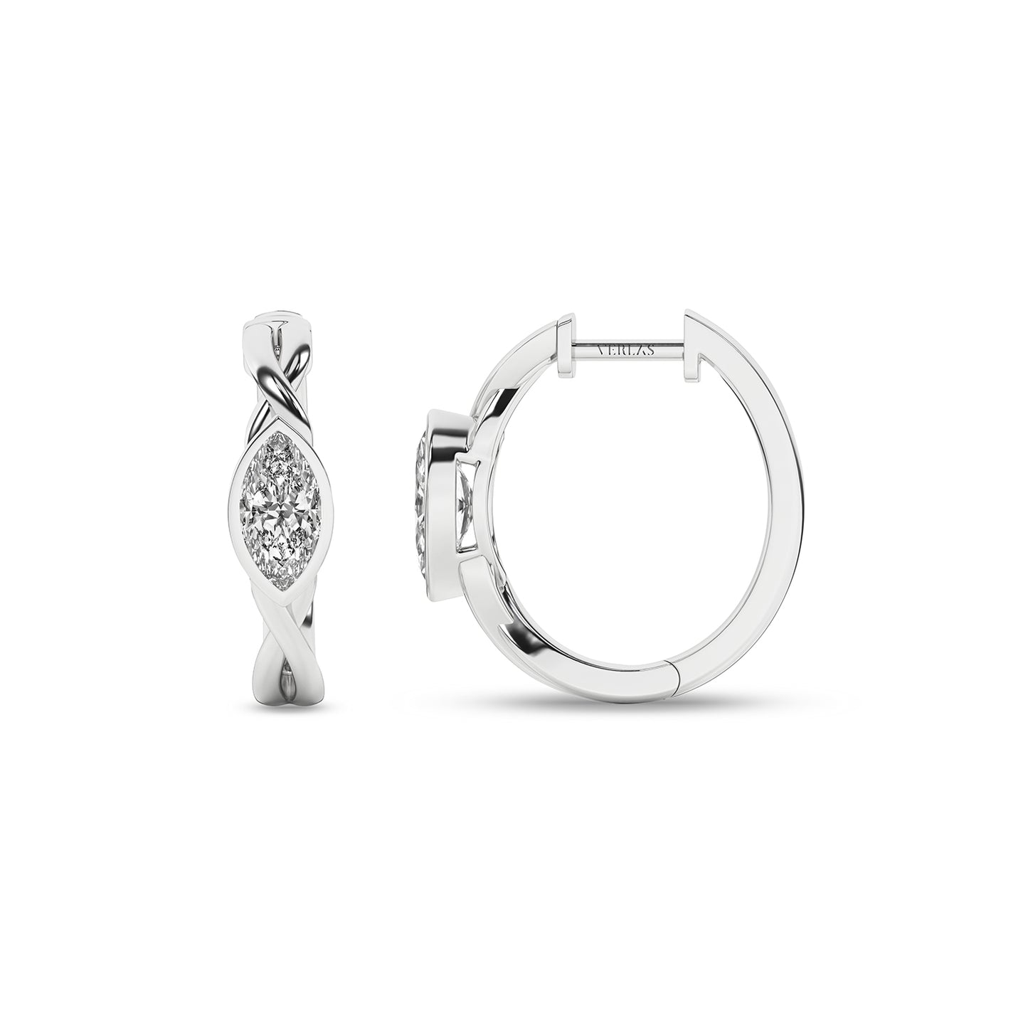 Twisted Marquise Bezel Huggie Hoops