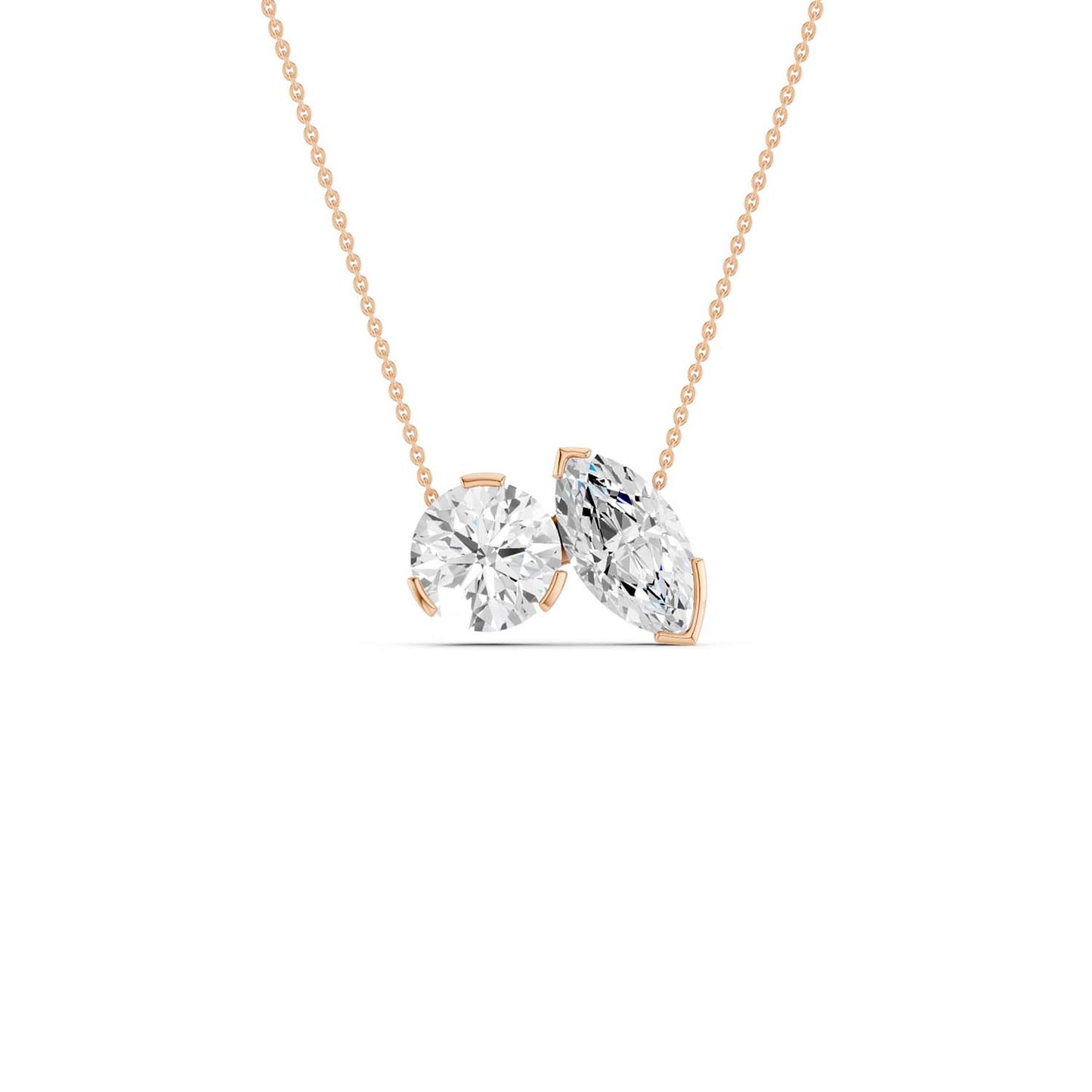 Round Marquise Diamond Two-Stone Necklace