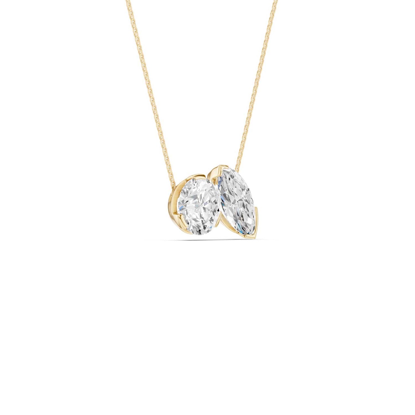 Round Marquise Diamond Two-Stone Necklace