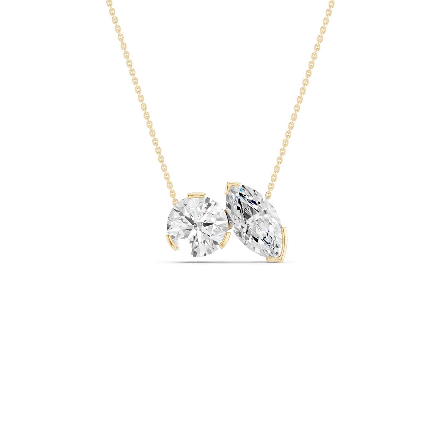 Round Marquise Diamond Two-Stone Necklace