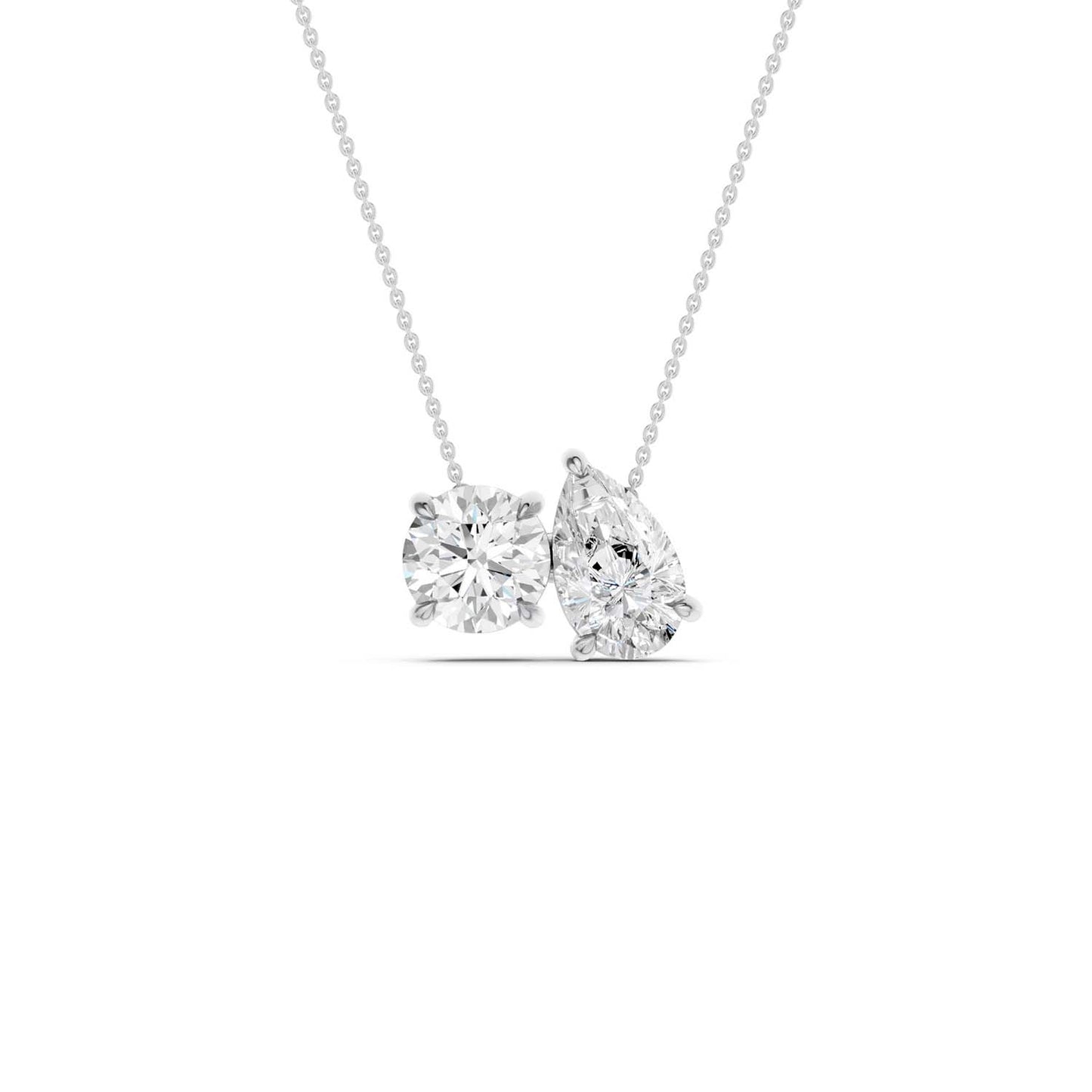 Round Pear Diamond Two-Stone Necklace