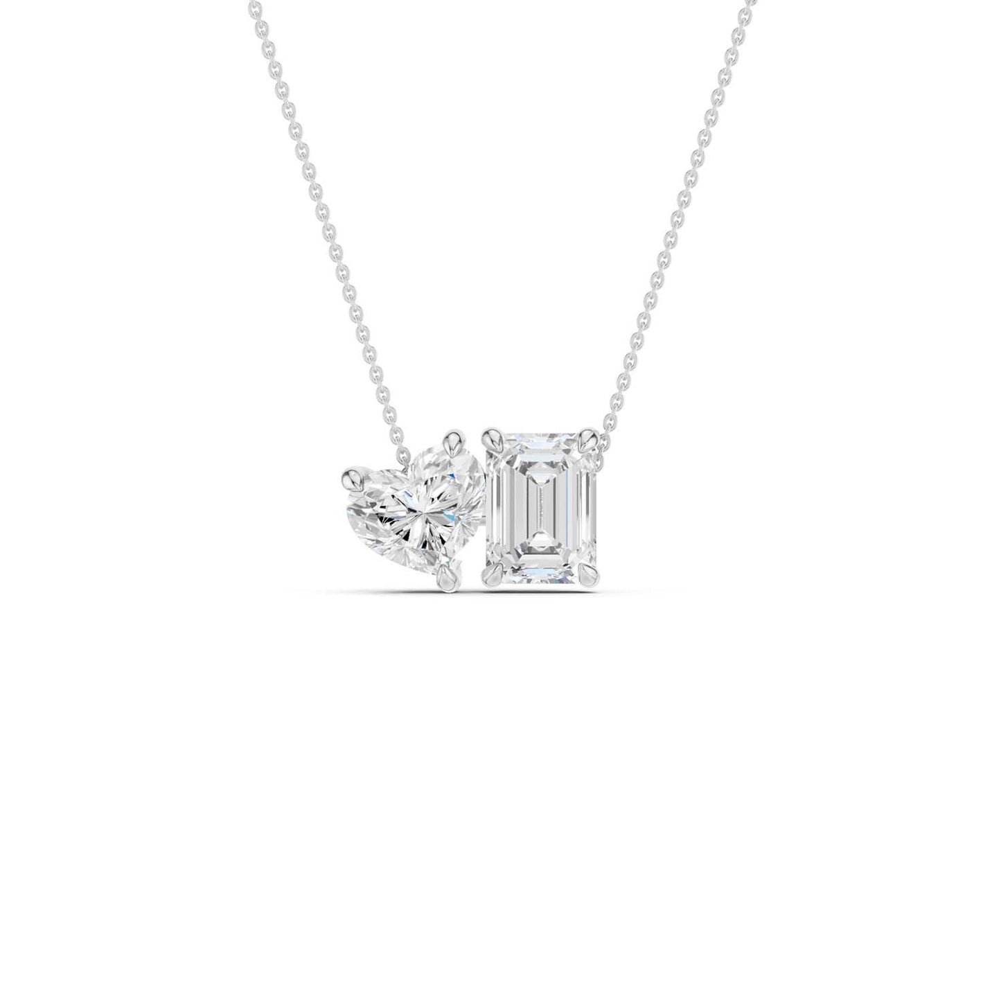 Heart Emerald Diamond Two-Stone Necklace