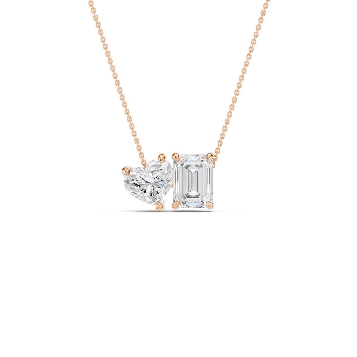 Heart Emerald Diamond Two-Stone Necklace