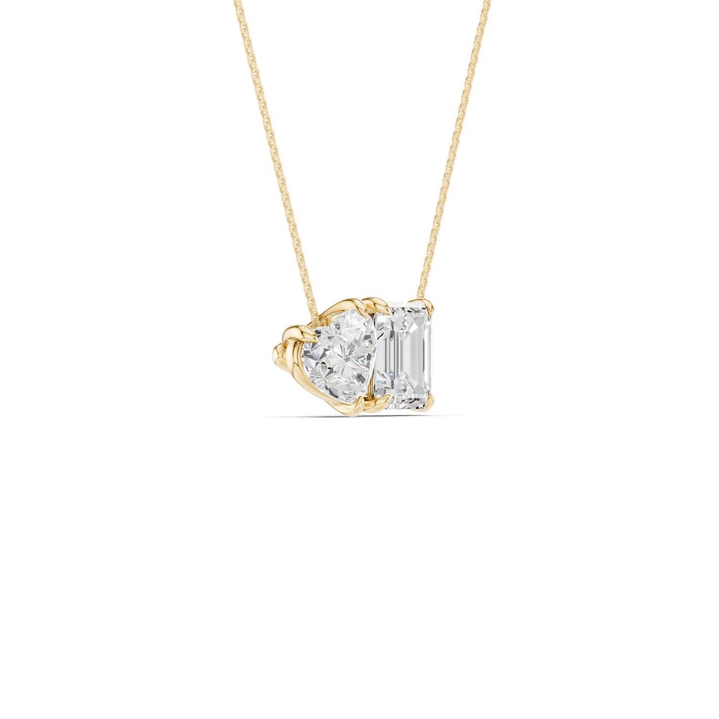 Heart Emerald Diamond Two-Stone Necklace