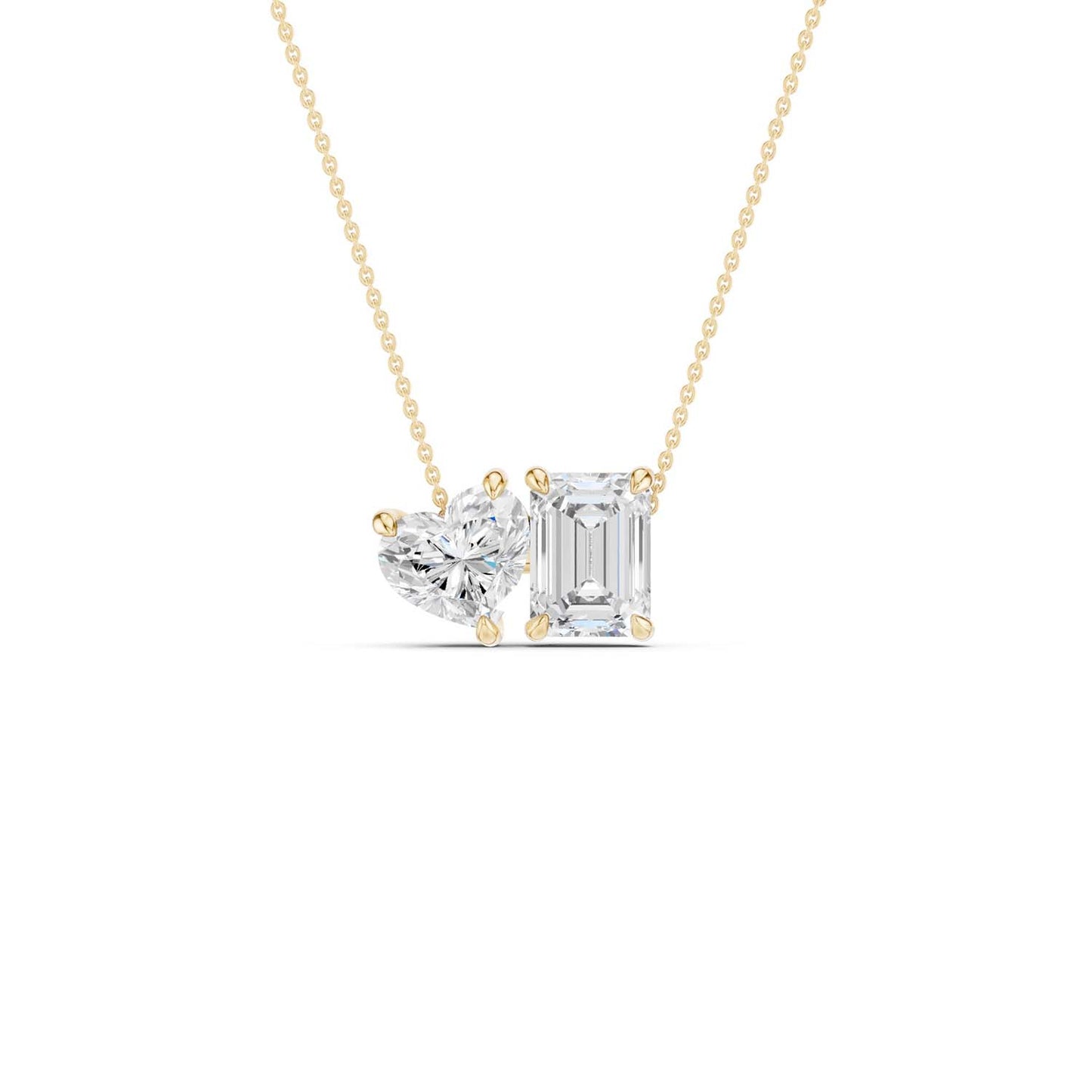 Heart Emerald Diamond Two-Stone Necklace