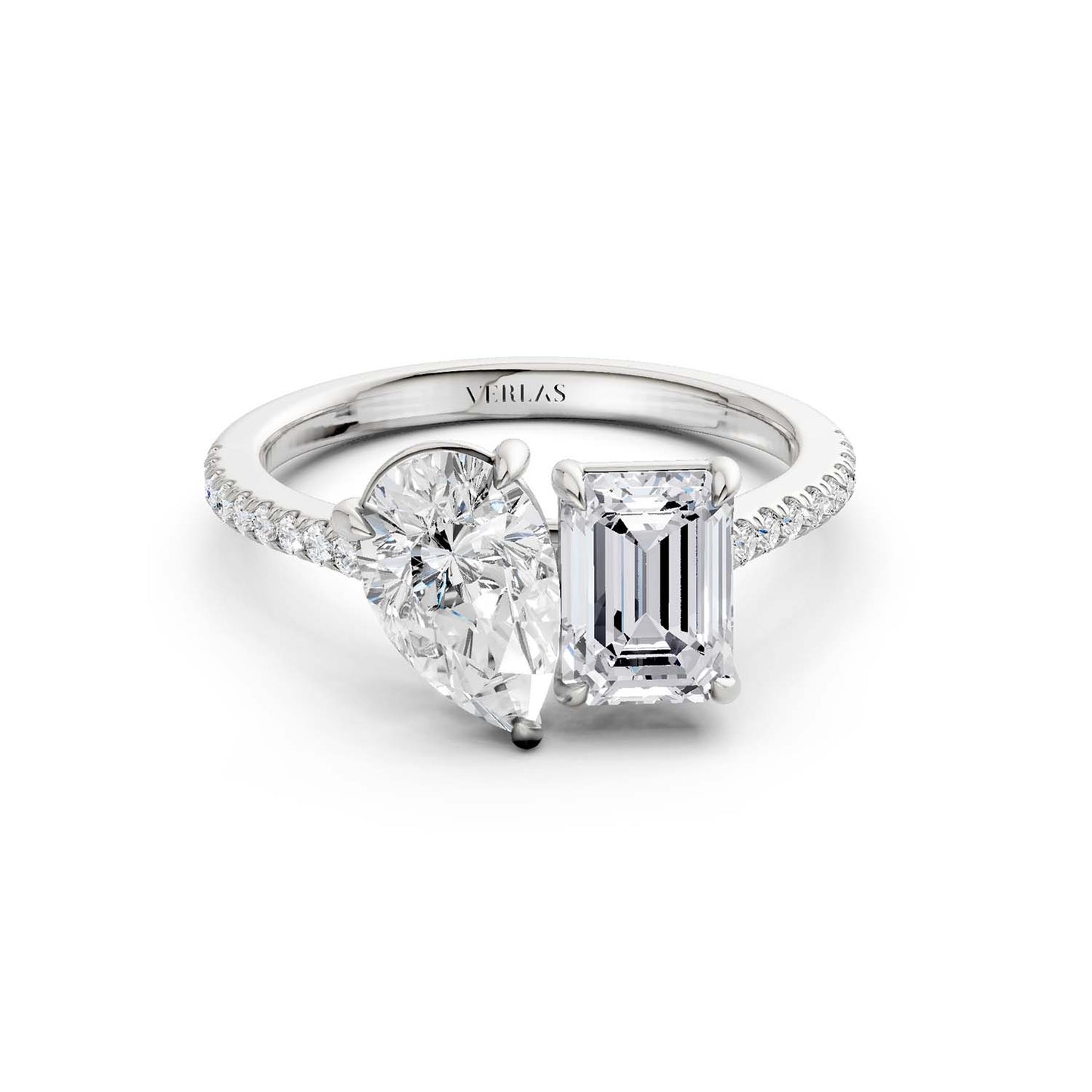 Pear Emerald Two Stone Diamond Ring