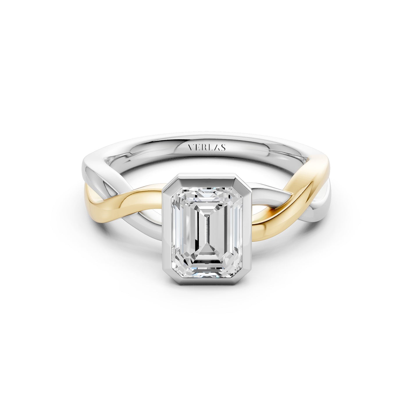 Twisted Bezel Emerald Diamond Ring