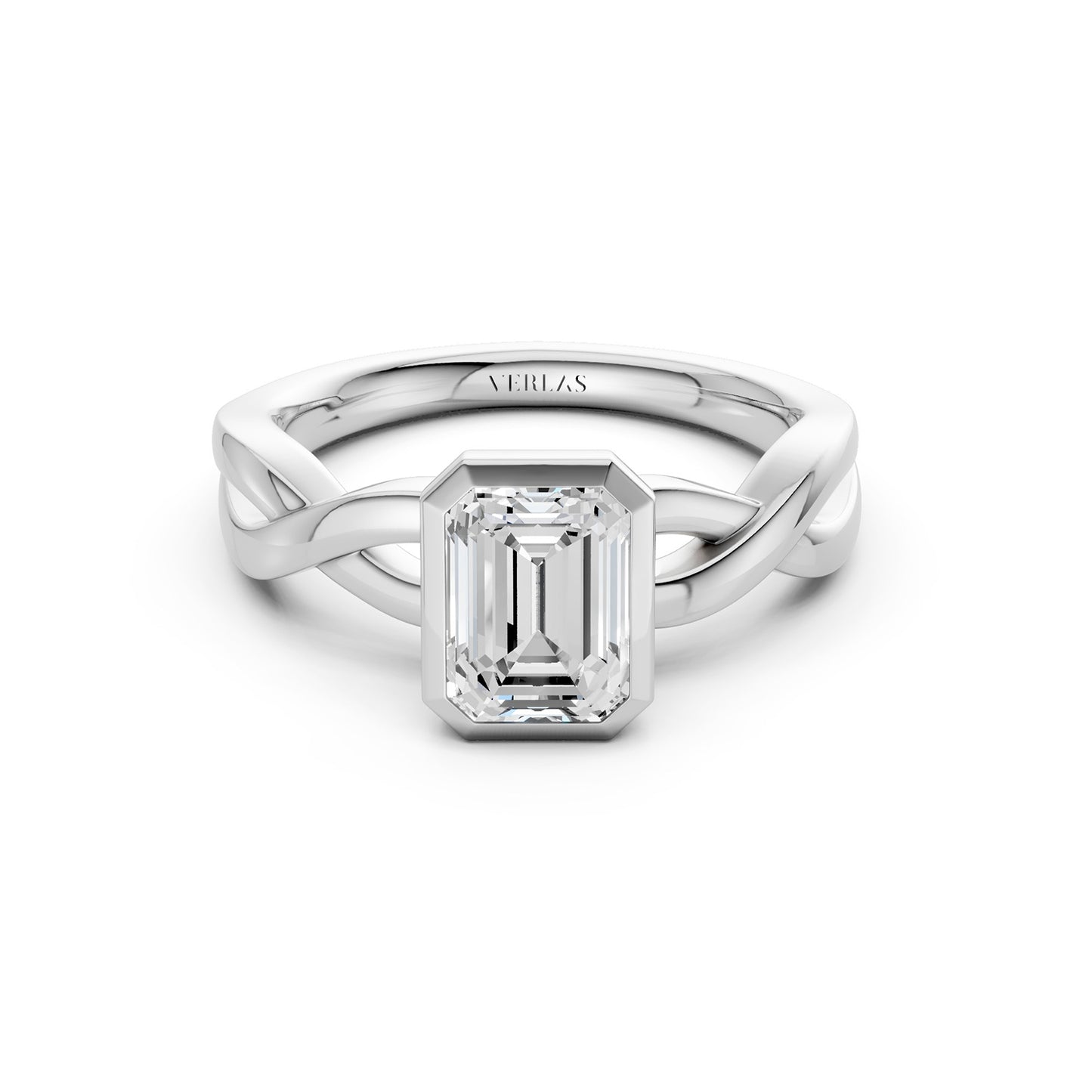 Twisted Bezel Emerald Diamond Ring