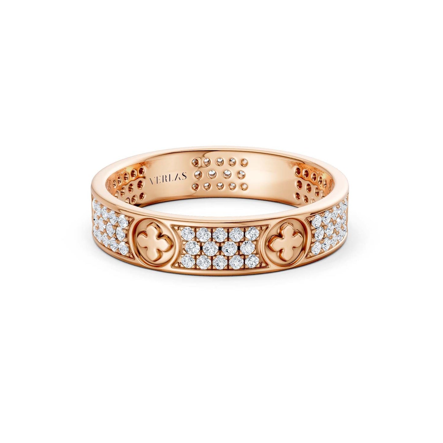 La Fleur 4mm 4-Diamond Rows Round Band
