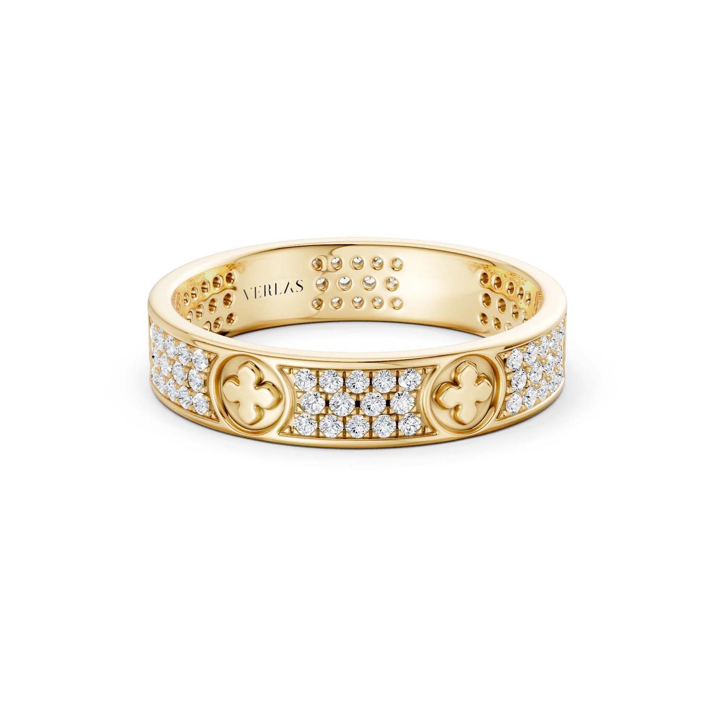 La Fleur 4mm 4-Diamond Rows Round Band