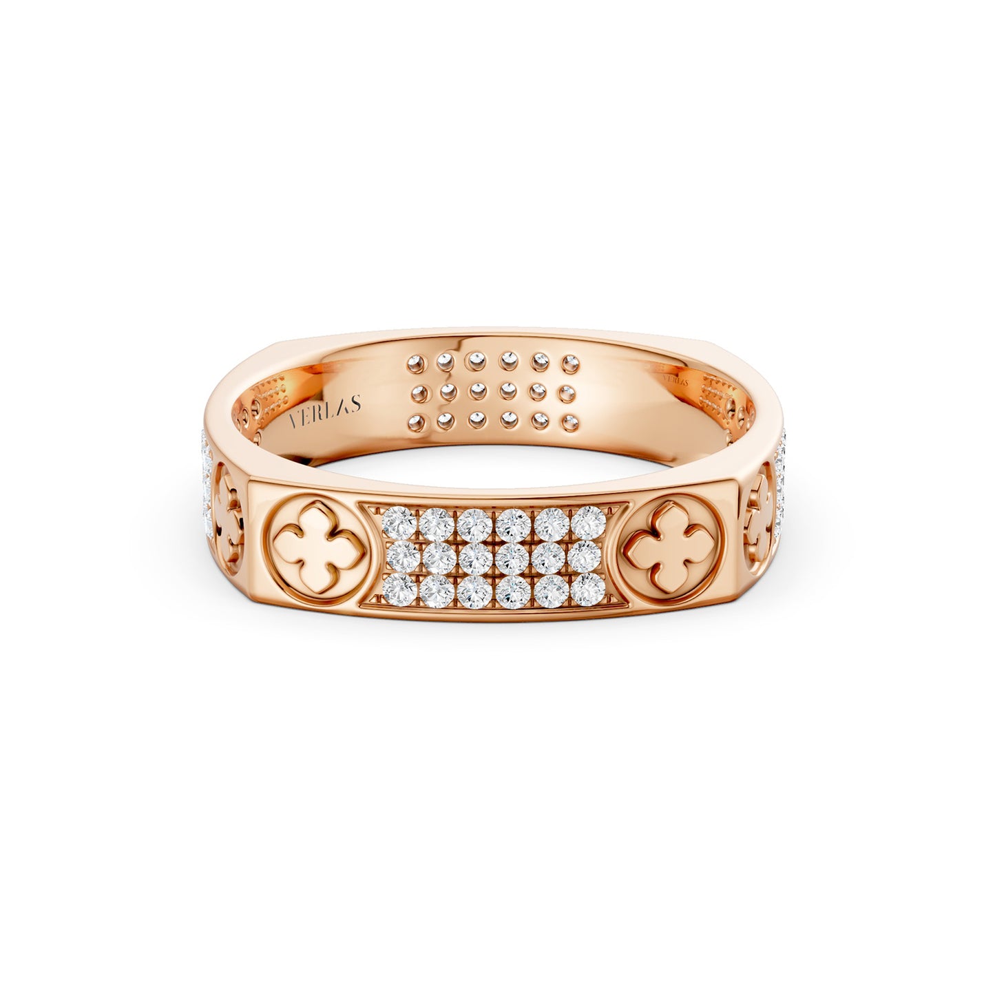 La Fleur 4mm 4-Diamond Rows Square Band