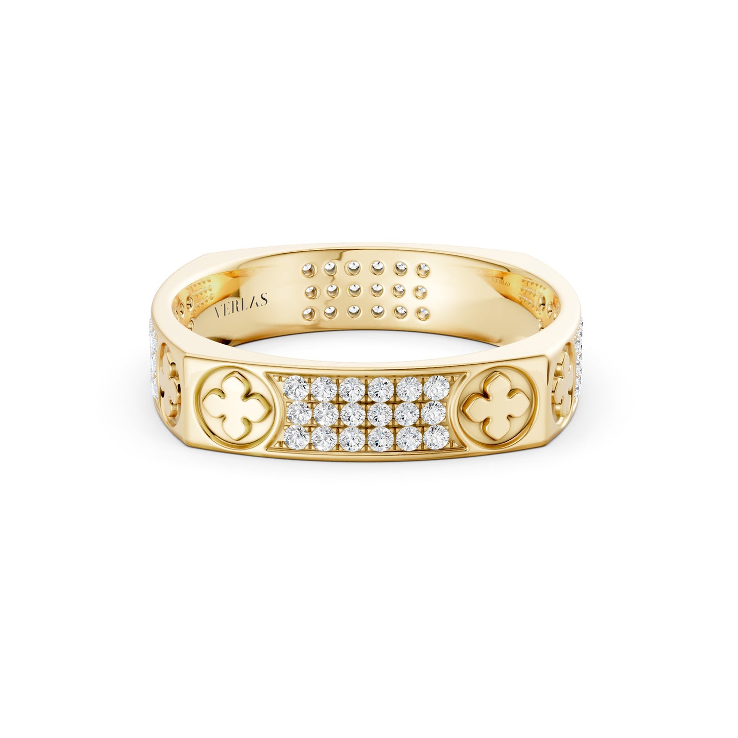 La Fleur 4mm 4-Diamond Rows Square Band