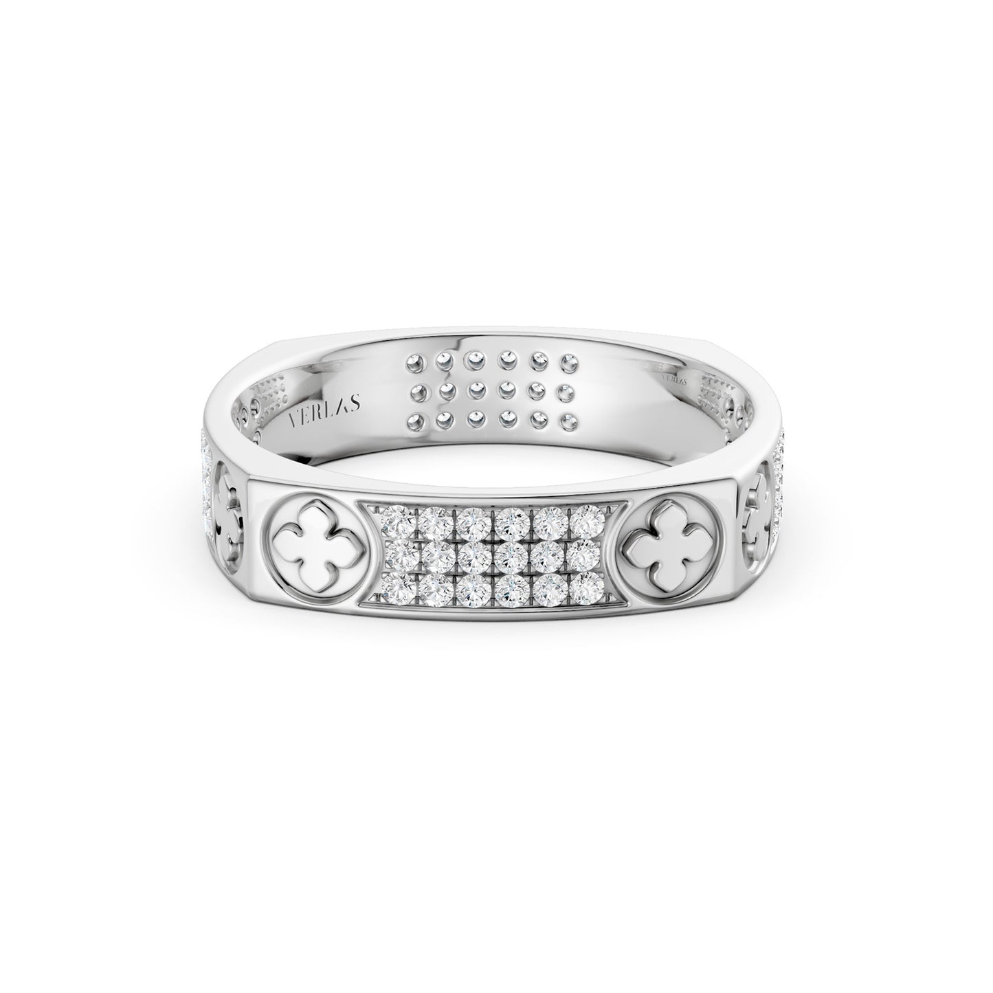 La Fleur 4mm 4-Diamond Rows Square Band