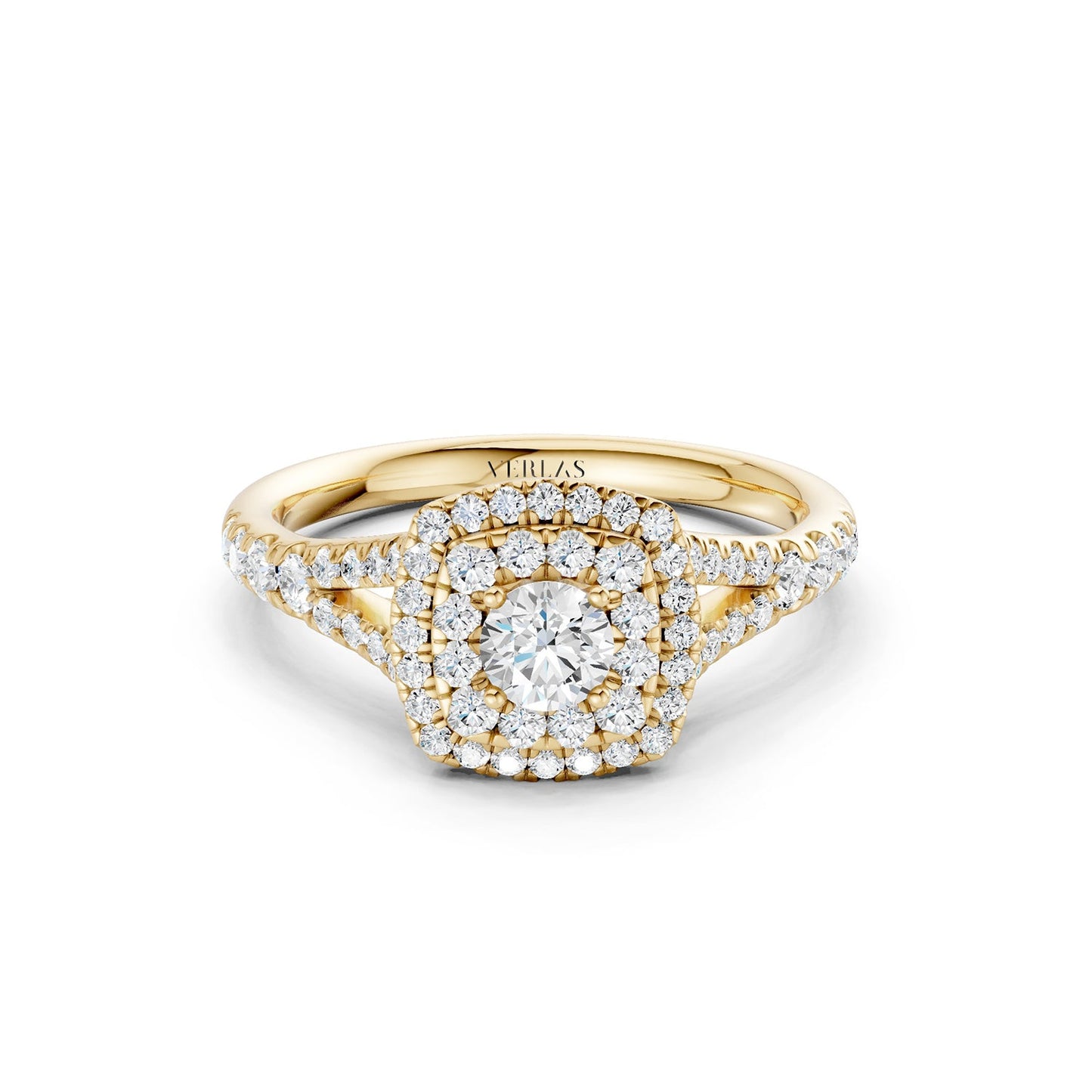Round-Center Princess Double Halo Ring