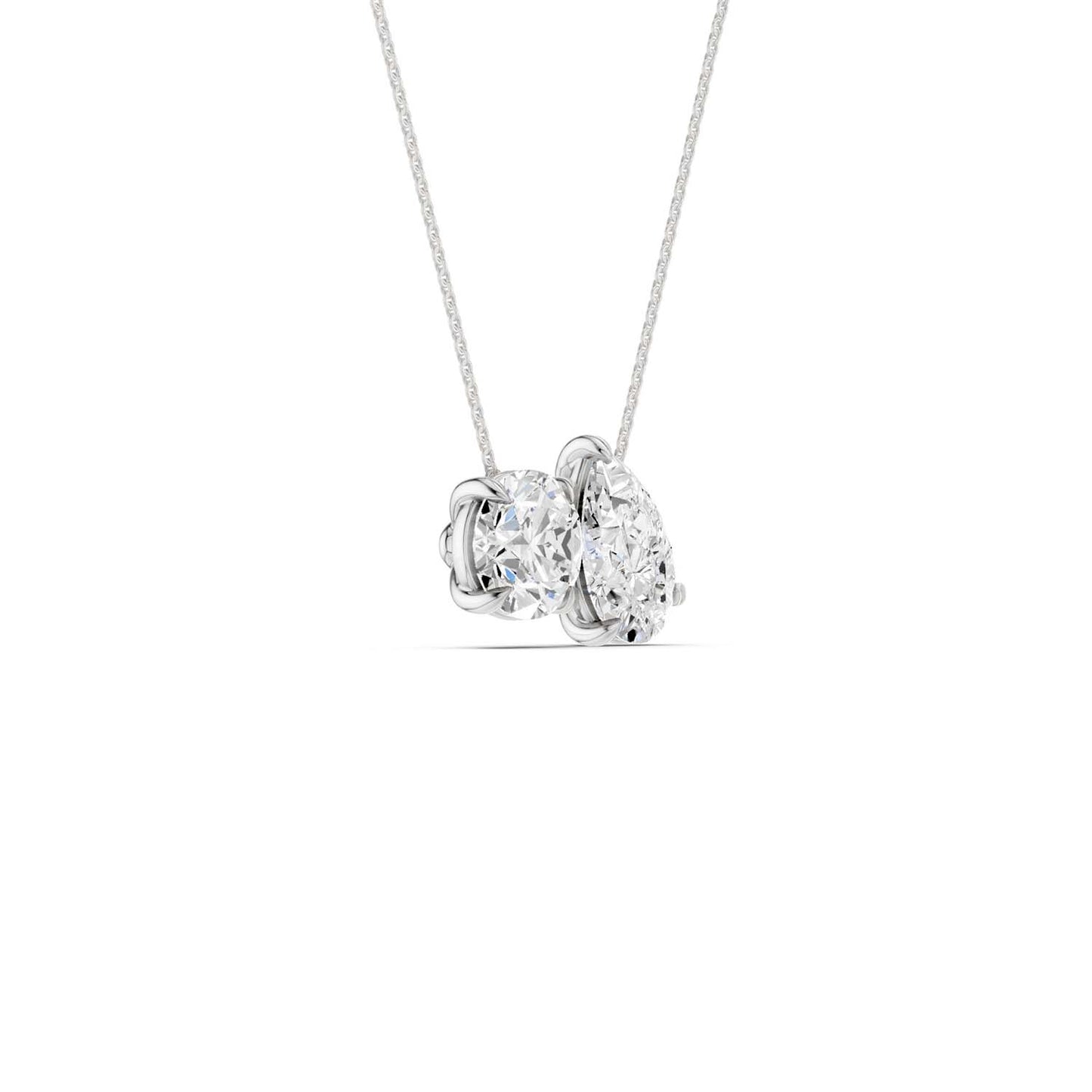 Round Pear Diamond Two-Stone Necklace