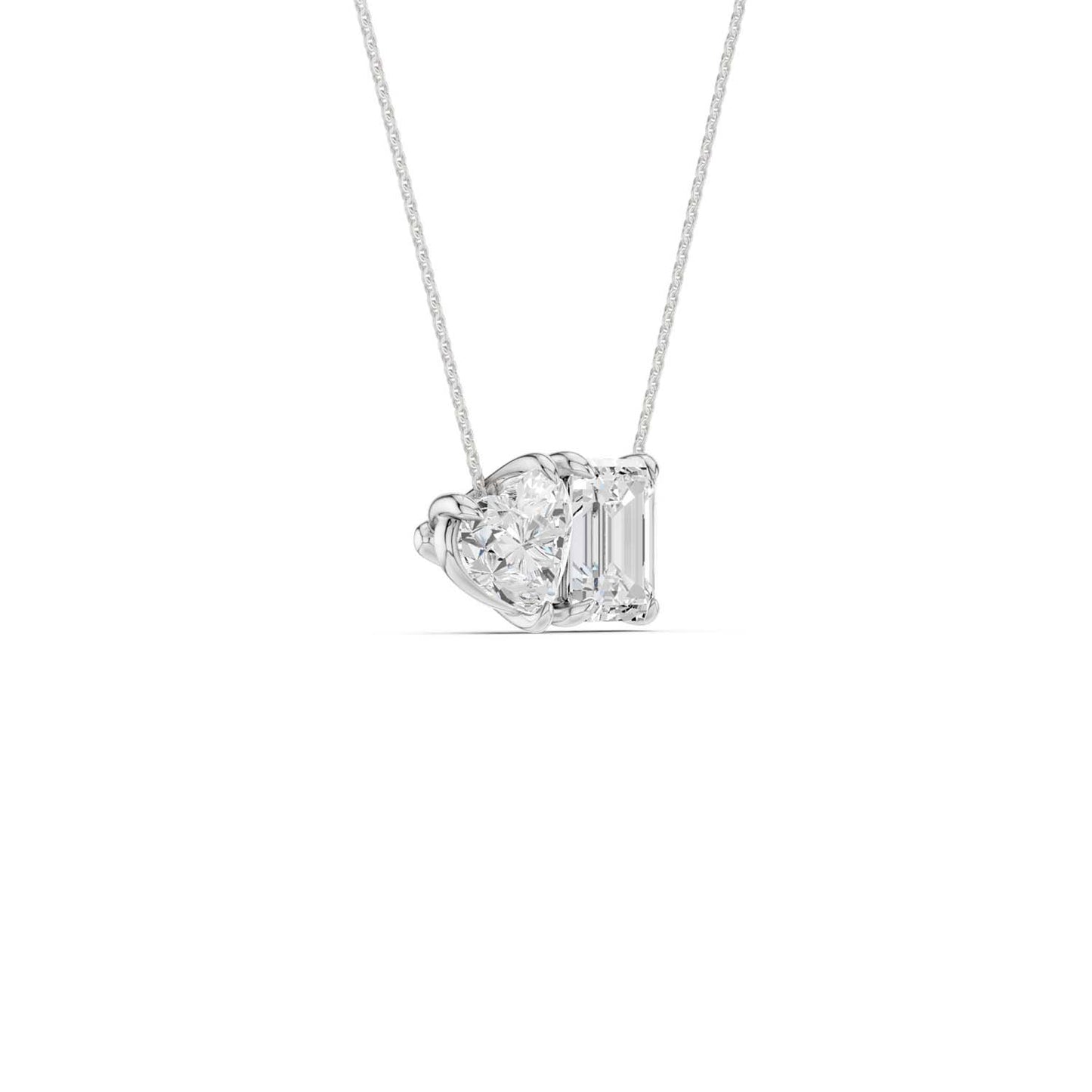 Heart Emerald Diamond Two-Stone Necklace