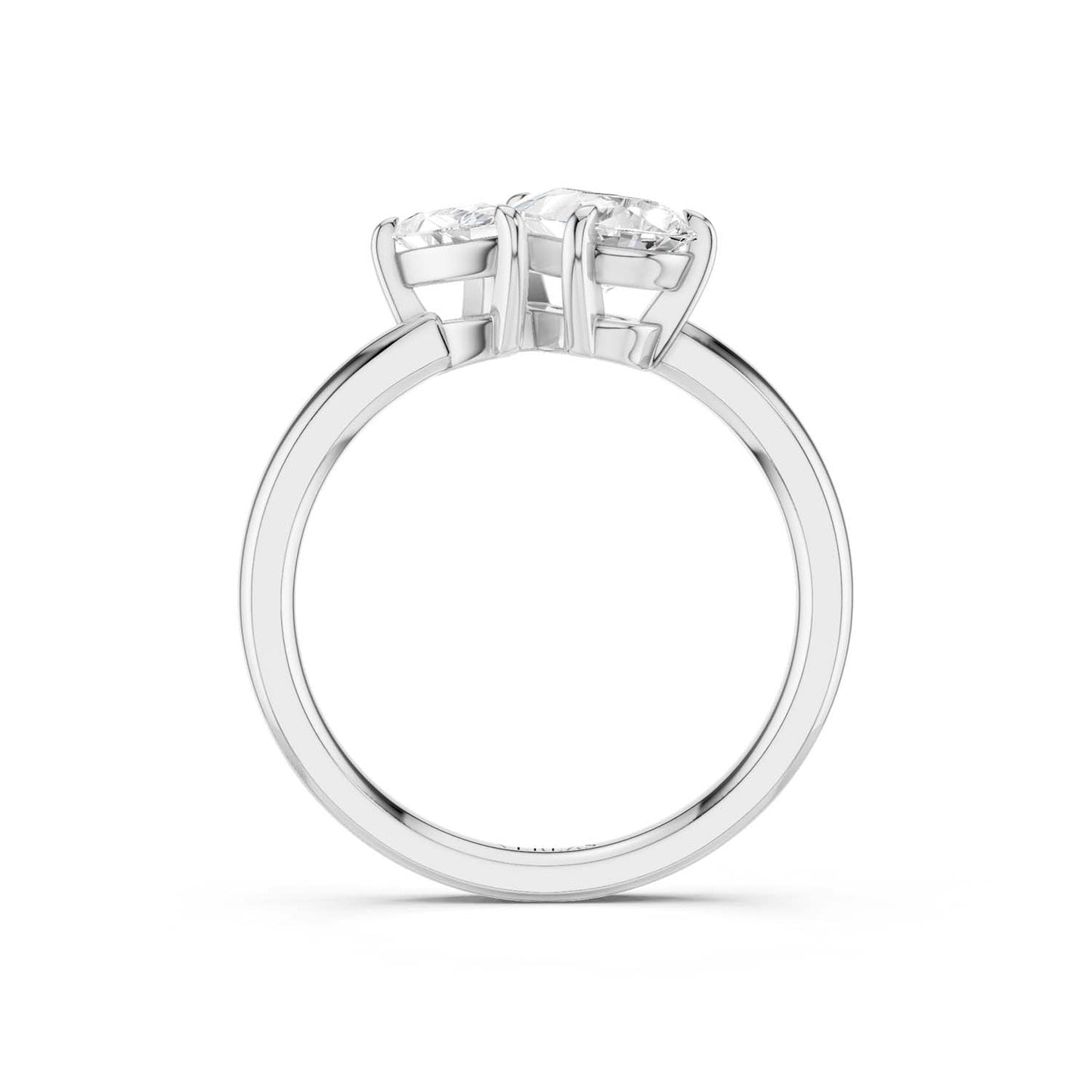Asymmetrical Pear Diamond Two Stone Ring