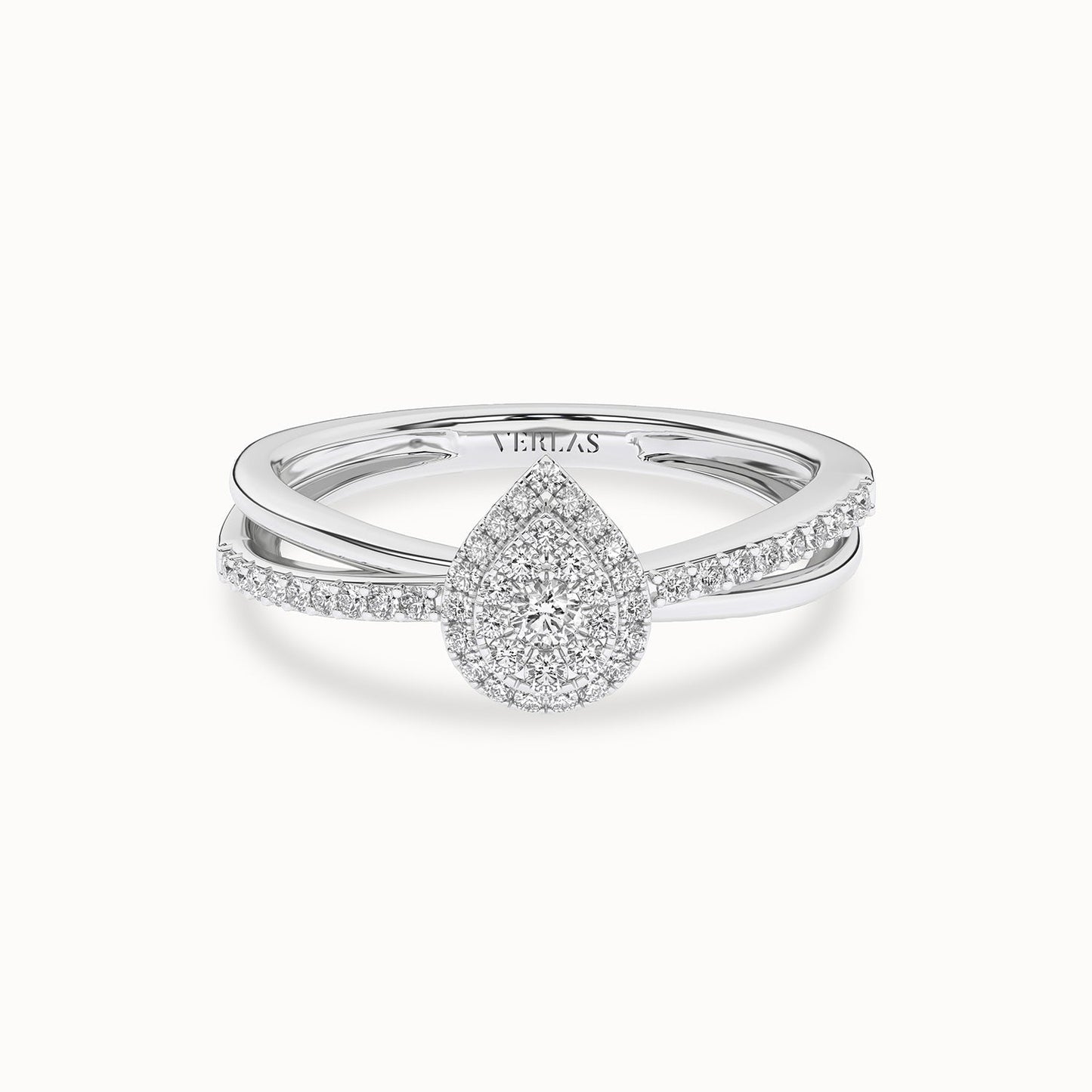 My Crossover Round-Dewdrop Double Halo Ring