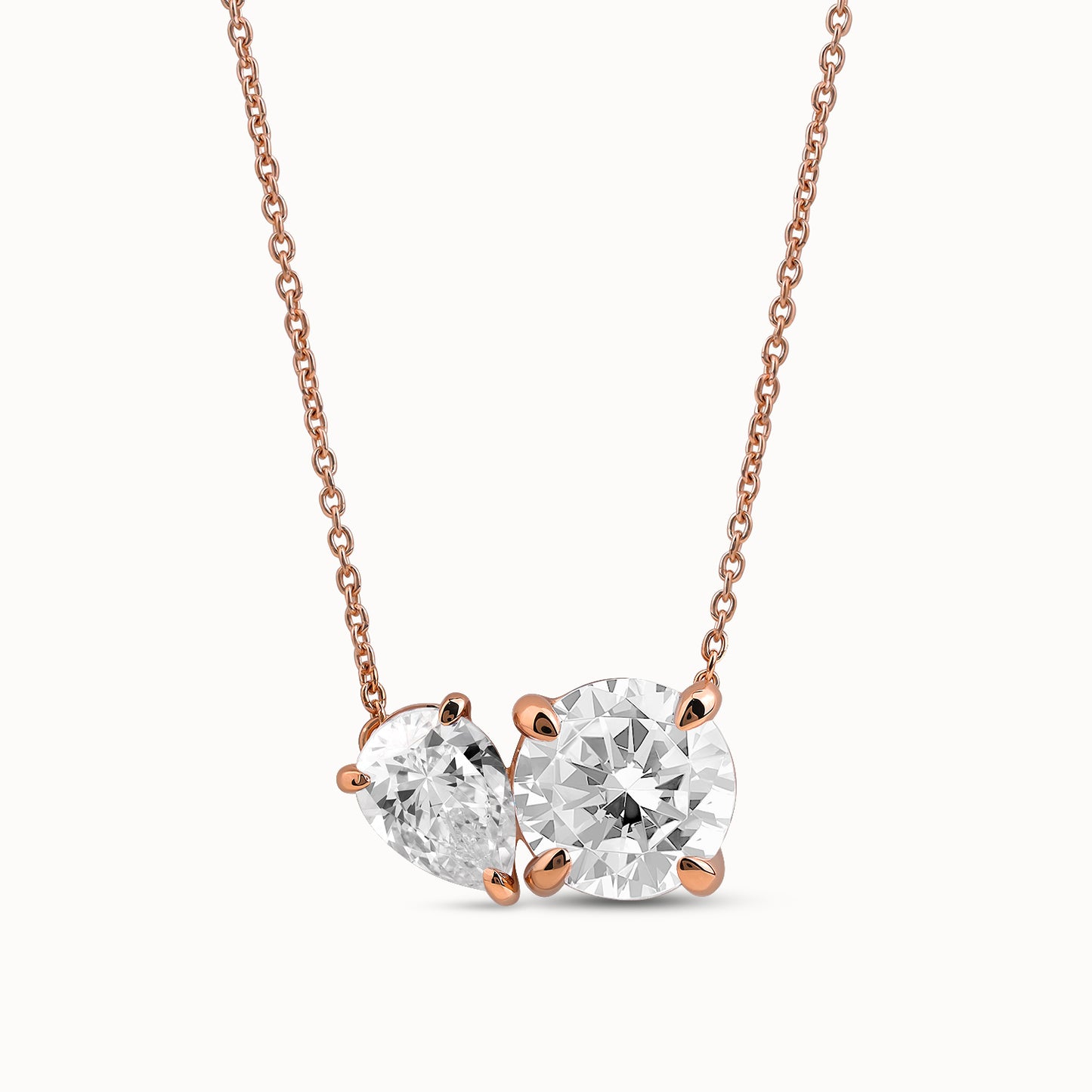 Pear-Round Diamond Toi et Moi Necklace