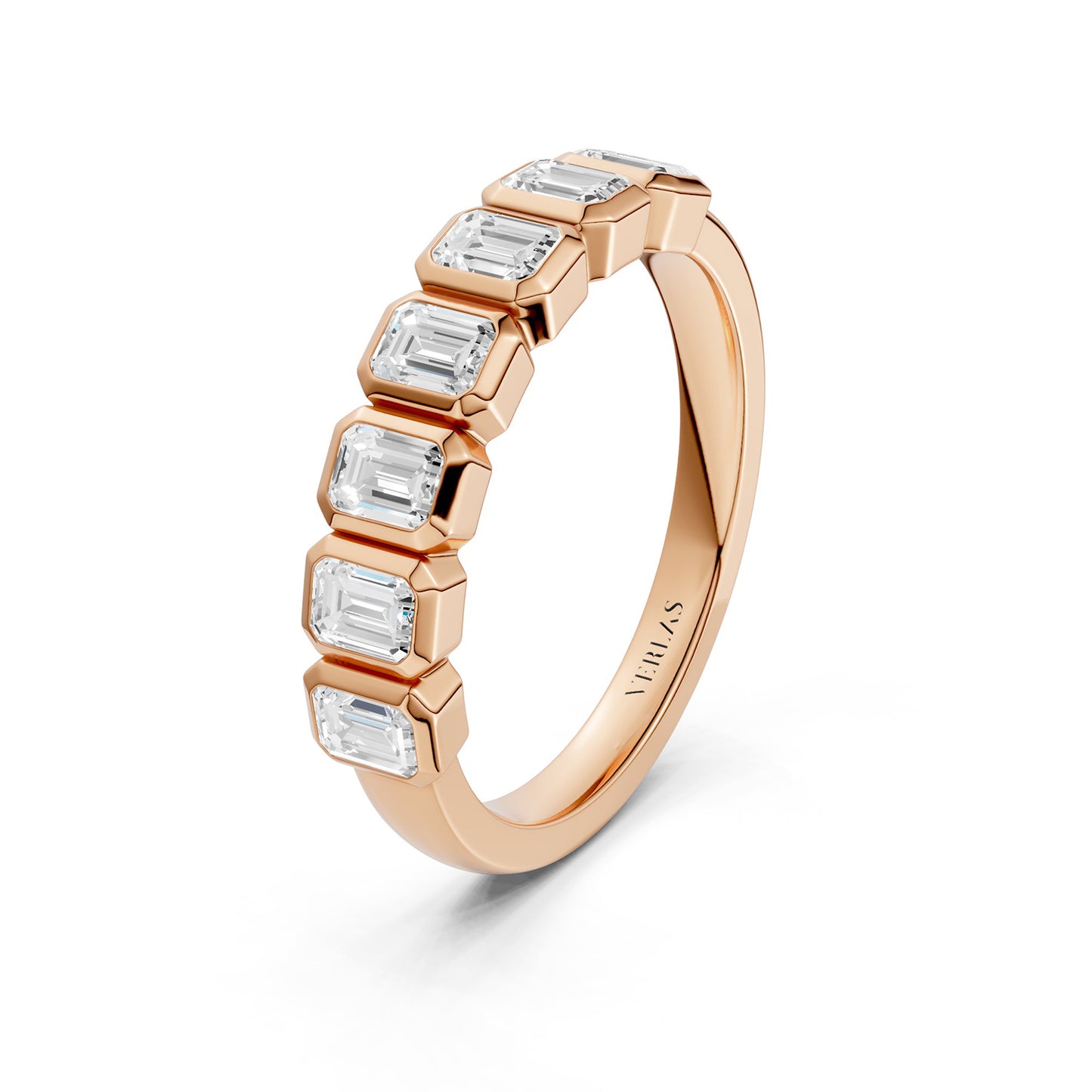 Emerald Bezel-Set Half-Eternity Diamond Band