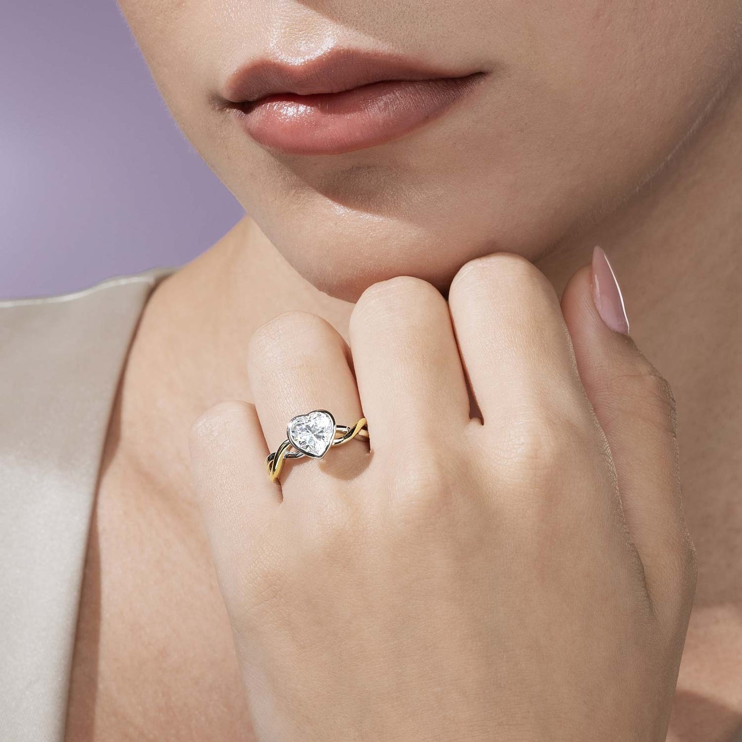 Twisted Bezel Heart Diamond Ring