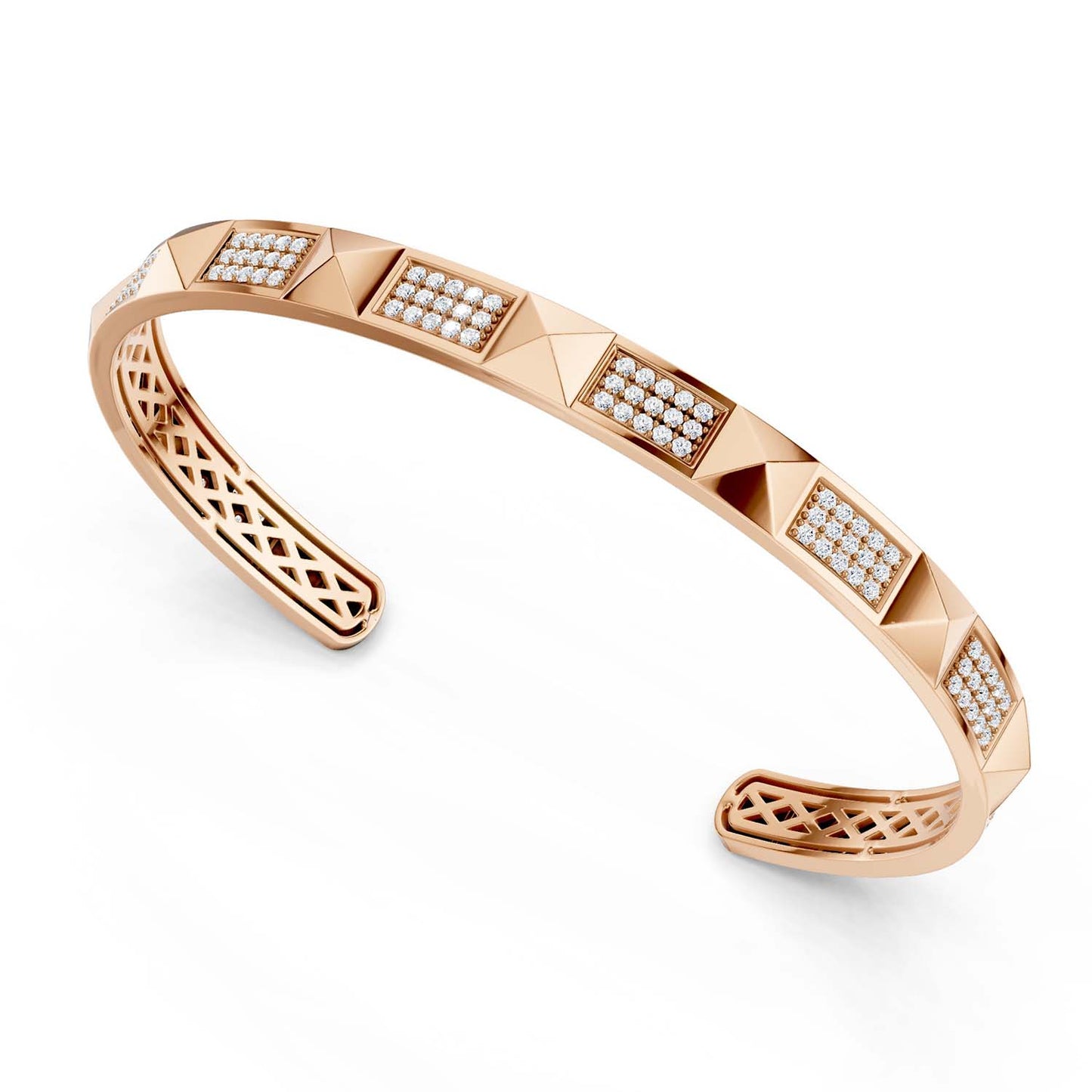Pyramid 3-Diamond Rows Cuff Bracelet