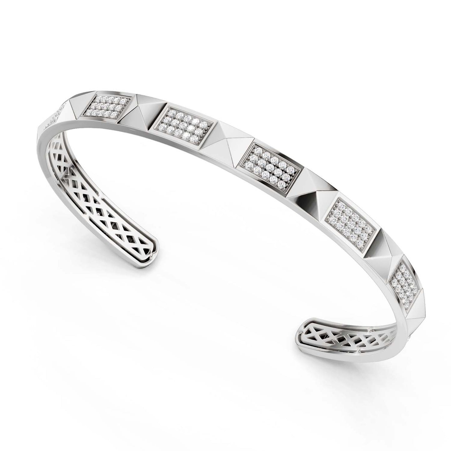 Pyramid 3-Diamond Rows Cuff Bracelet