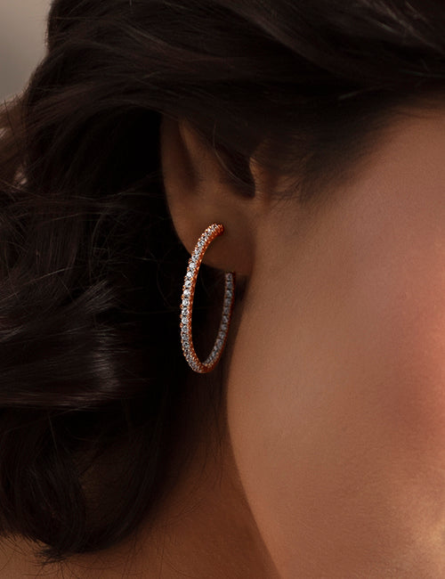 Petite Inside Out Atmos Diamond Hoops rose gold hover