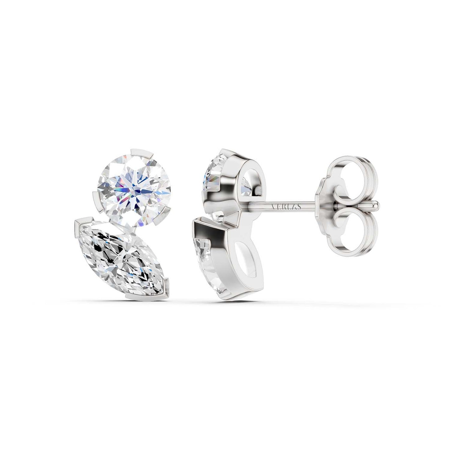 Round Marquise Diamond Two Stone Studs