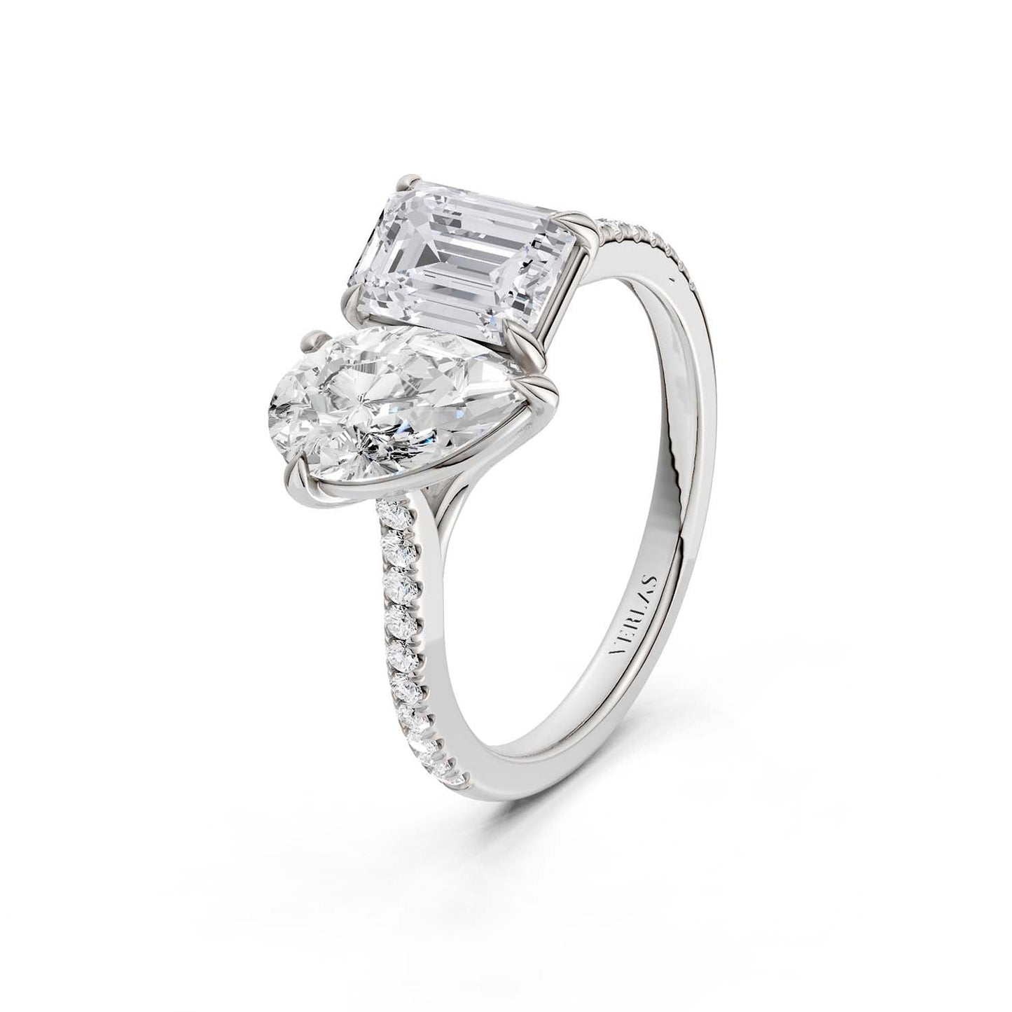 Pear Emerald Two Stone Diamond Ring