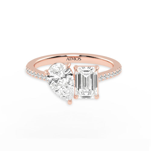 Atmos Pear-Emerald Two-Stone Diamond Ring rose gold