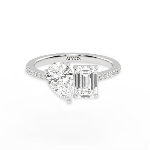 Atmos Pear-Emerald Two-Stone Diamond Ring white gold