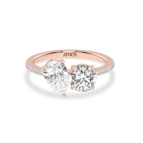 Atmos Pear-Round Two-Stone Diamond Ring rose gold