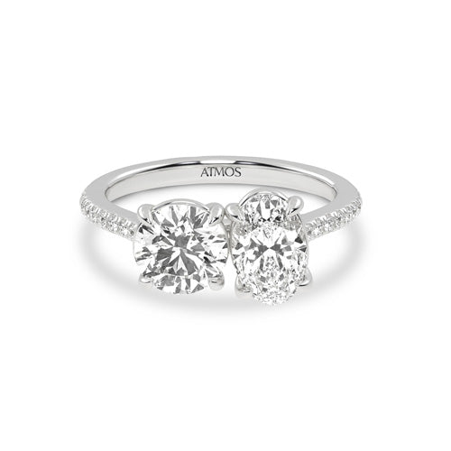 Atmos Round-Oval Two-Stone Diamond Ring white gold