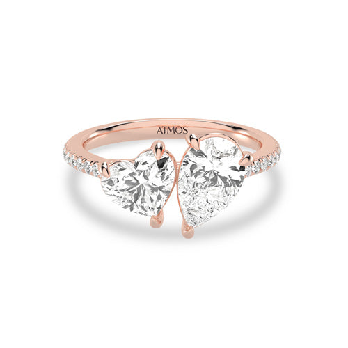 Atmos Heart-Pear Two-Stone Diamond Ring rose gold