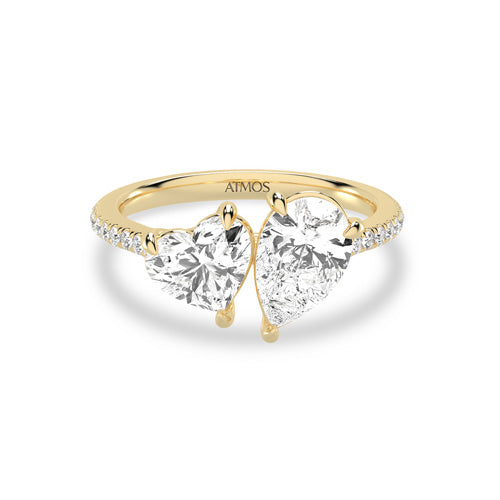 Atmos Heart-Pear Two-Stone Diamond Ring yellow gold