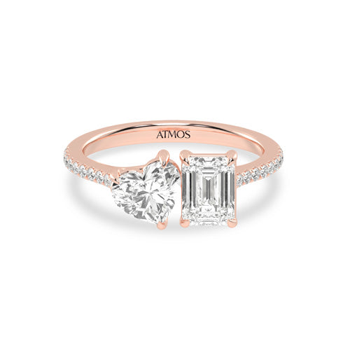 Atmos Heart-Emerald Two-Stone Diamond Ring rose gold