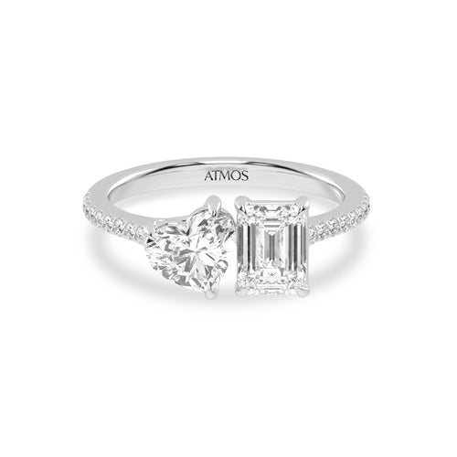 Atmos Heart-Emerald Two-Stone Diamond Ring white gold