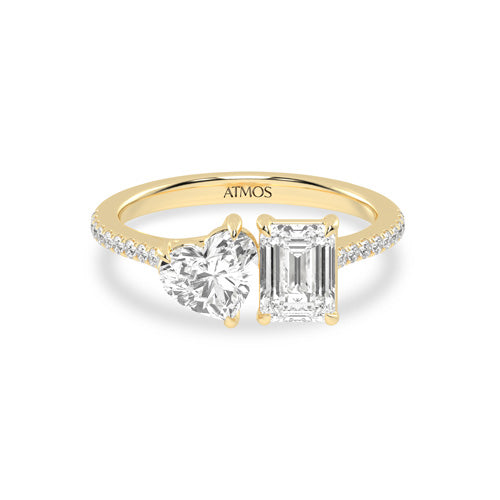 Atmos Heart-Emerald Two-Stone Diamond Ring yellow gold