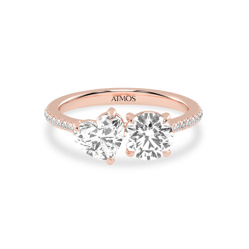 Atmos Heart-Round Two-Stone Diamond Ring rose gold